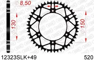 AFAM achtertandwiel 50 tands staal met moddergroef Fantic XX/XE 125 2021 & Yamaha YZ/YZ F 125/250/450 99- Superprijs