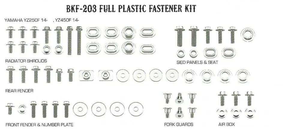 Aanbieding Airtime Volledige plastic set schroeven set Yamaha YZ 250F 14-18 & YZ 450F 14-17