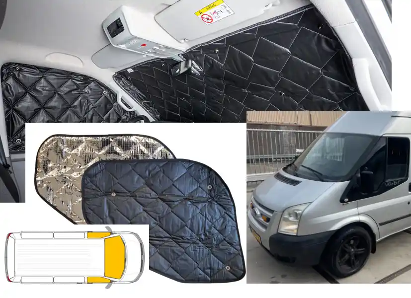 Voordeelprijs Raamisolatie Ford Transit Black Line uitvoering Bj 2006-2014 3 Delig Voorzijde