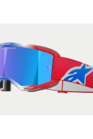 Koop Vandaag Alpinestars | Crossbril Vision 5 Corp Rood/Wit/Blauw met blauwe lens