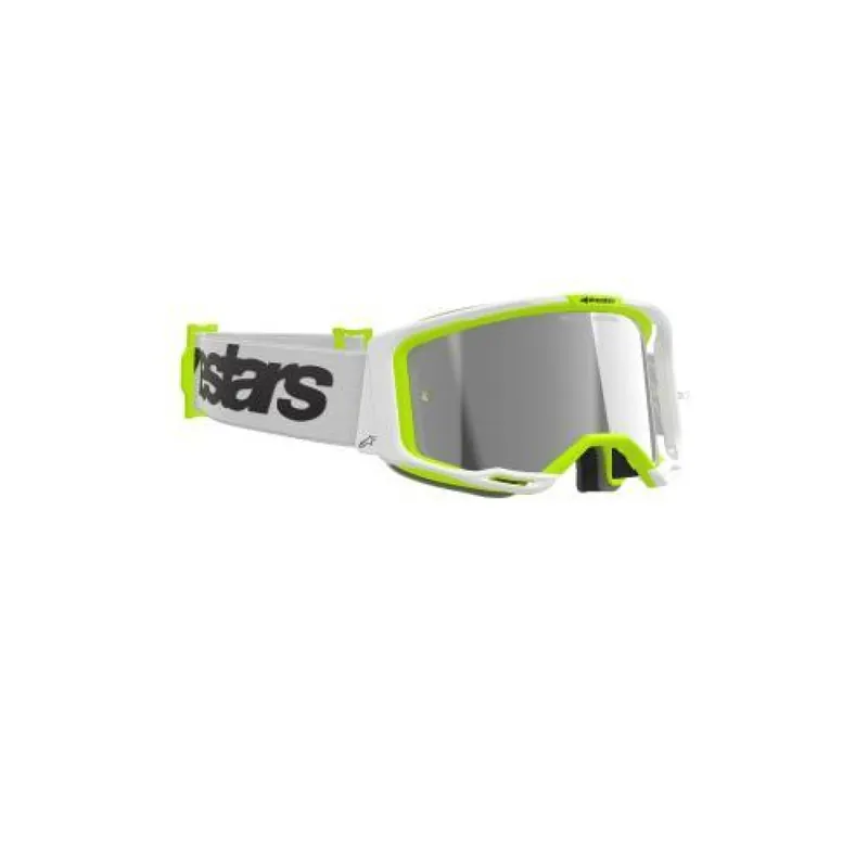 Flitsaanbieding Alpinestars | Crossbril Vision 8 Wordmark Wit Geel Spiegel Zilver